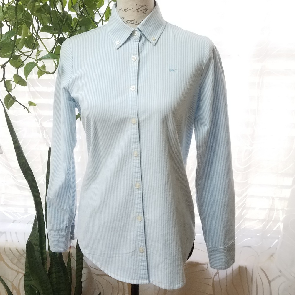 Vineyard Vines Preppy Blue Striped Button Up Shirt